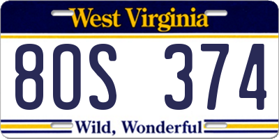 WV license plate 8OS374