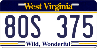 WV license plate 8OS375