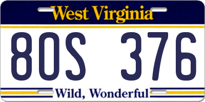 WV license plate 8OS376