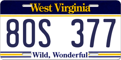 WV license plate 8OS377