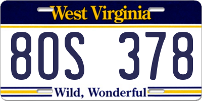 WV license plate 8OS378