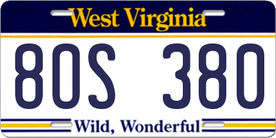 WV license plate 8OS380