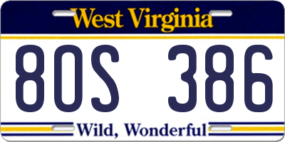 WV license plate 8OS386
