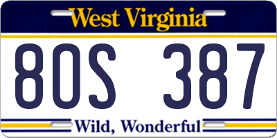 WV license plate 8OS387
