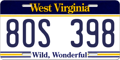 WV license plate 8OS398
