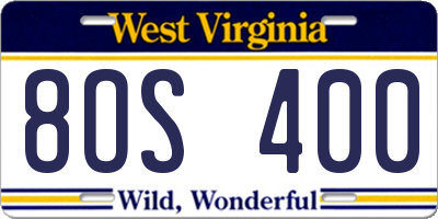 WV license plate 8OS400