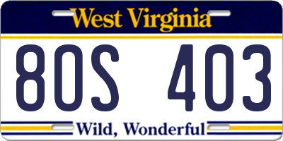 WV license plate 8OS403