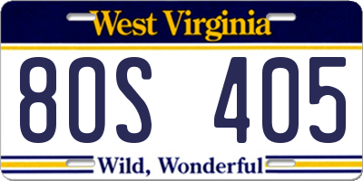 WV license plate 8OS405