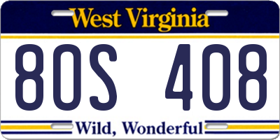 WV license plate 8OS408