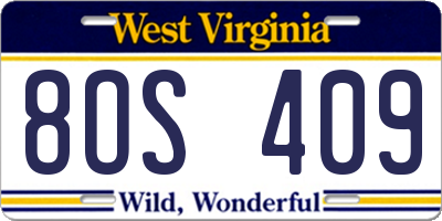 WV license plate 8OS409