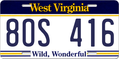 WV license plate 8OS416