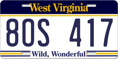 WV license plate 8OS417