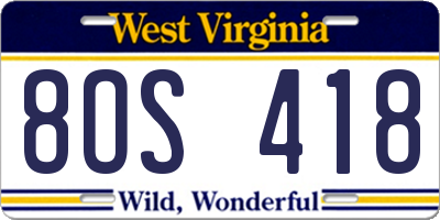 WV license plate 8OS418
