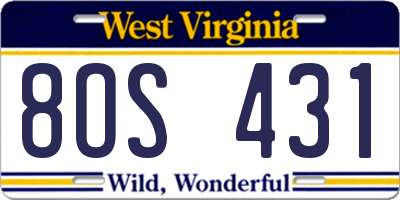 WV license plate 8OS431