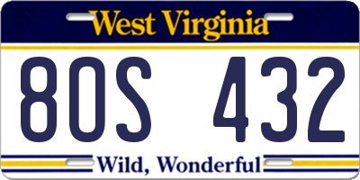 WV license plate 8OS432