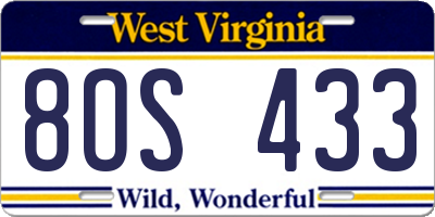 WV license plate 8OS433