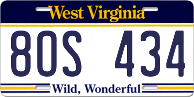WV license plate 8OS434