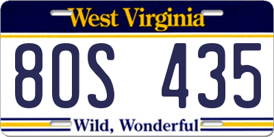 WV license plate 8OS435