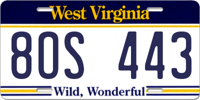 WV license plate 8OS443