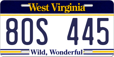WV license plate 8OS445