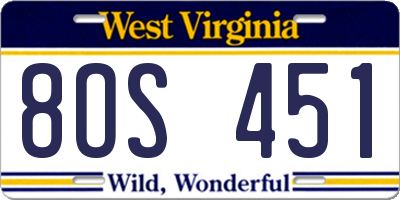 WV license plate 8OS451