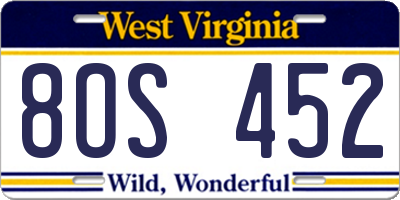 WV license plate 8OS452