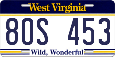 WV license plate 8OS453