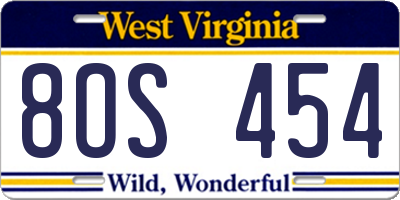 WV license plate 8OS454