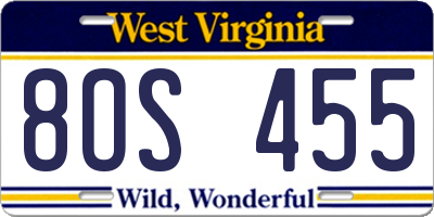 WV license plate 8OS455