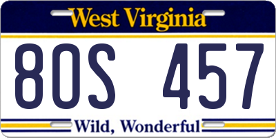 WV license plate 8OS457