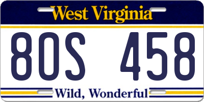 WV license plate 8OS458