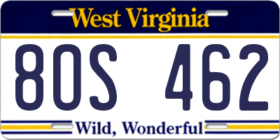 WV license plate 8OS462