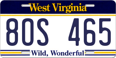 WV license plate 8OS465