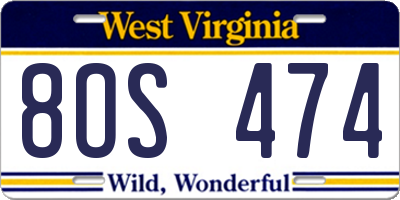 WV license plate 8OS474