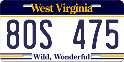 WV license plate 8OS475