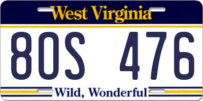 WV license plate 8OS476