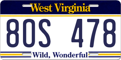 WV license plate 8OS478