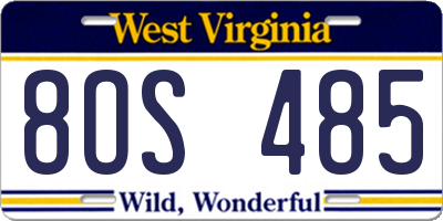 WV license plate 8OS485
