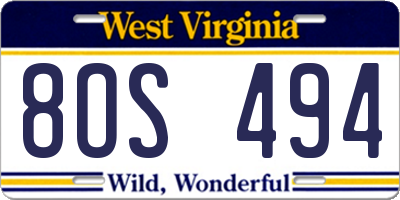 WV license plate 8OS494