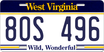 WV license plate 8OS496