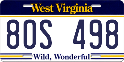 WV license plate 8OS498