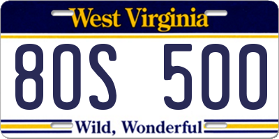 WV license plate 8OS500