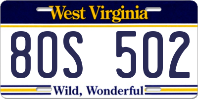 WV license plate 8OS502