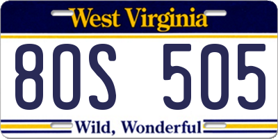 WV license plate 8OS505