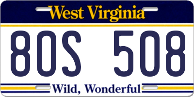 WV license plate 8OS508