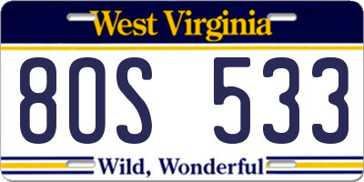 WV license plate 8OS533