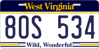 WV license plate 8OS534