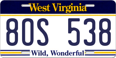 WV license plate 8OS538