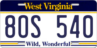 WV license plate 8OS540