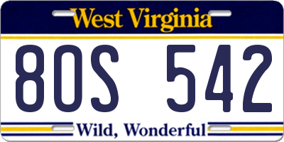 WV license plate 8OS542